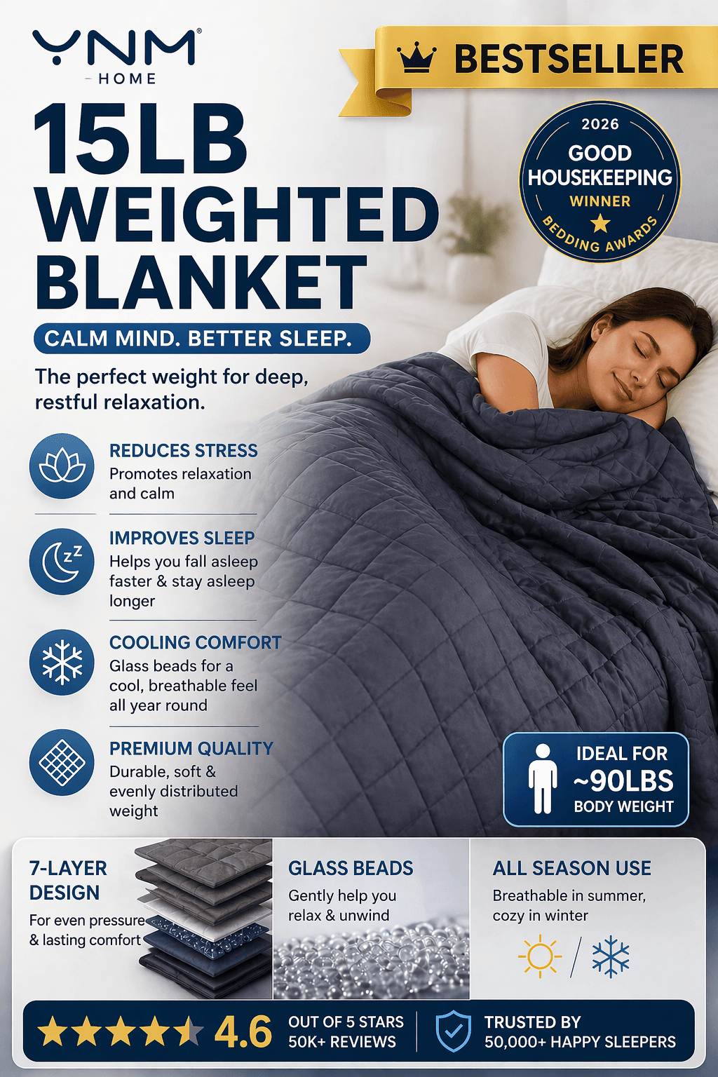 Soft weighted blanket folded on a bed